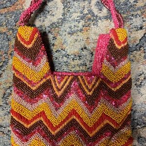Vibrant Zigzag Beaded Mini Bag
